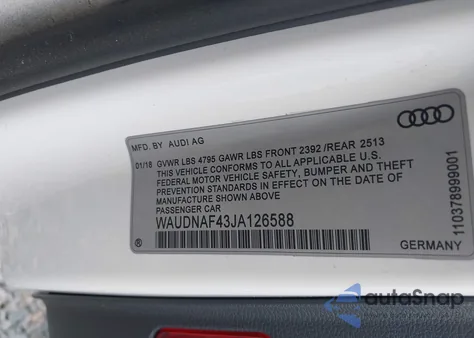2018 Audi A4 2.0T Premium/2.0T Tech Premium from USA, damaged, VIN WAUDNAF43JA126588